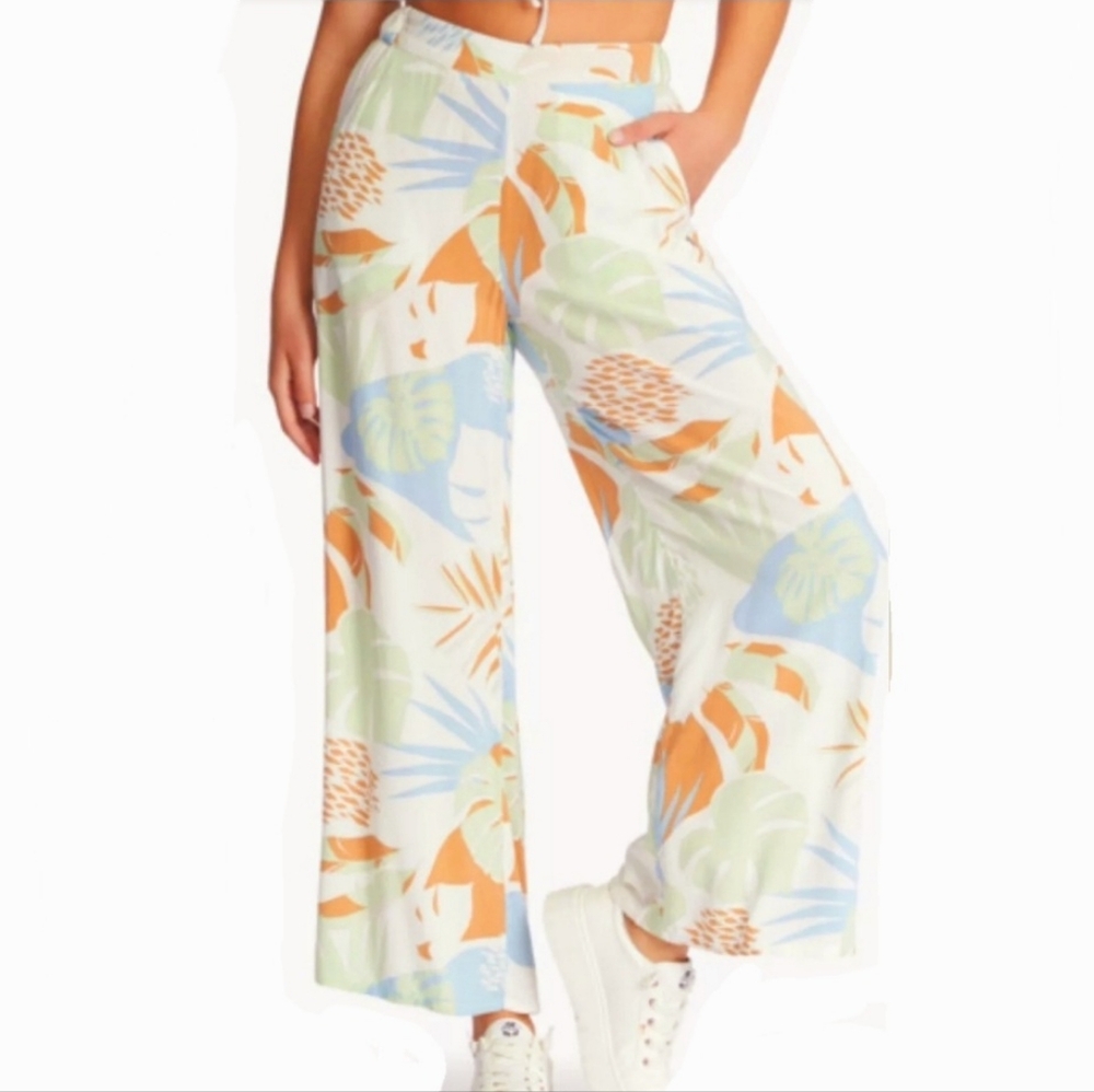 Roxy Midnight Avenue Wide Leg Floral Tropical Beach Resort Pants Size XL